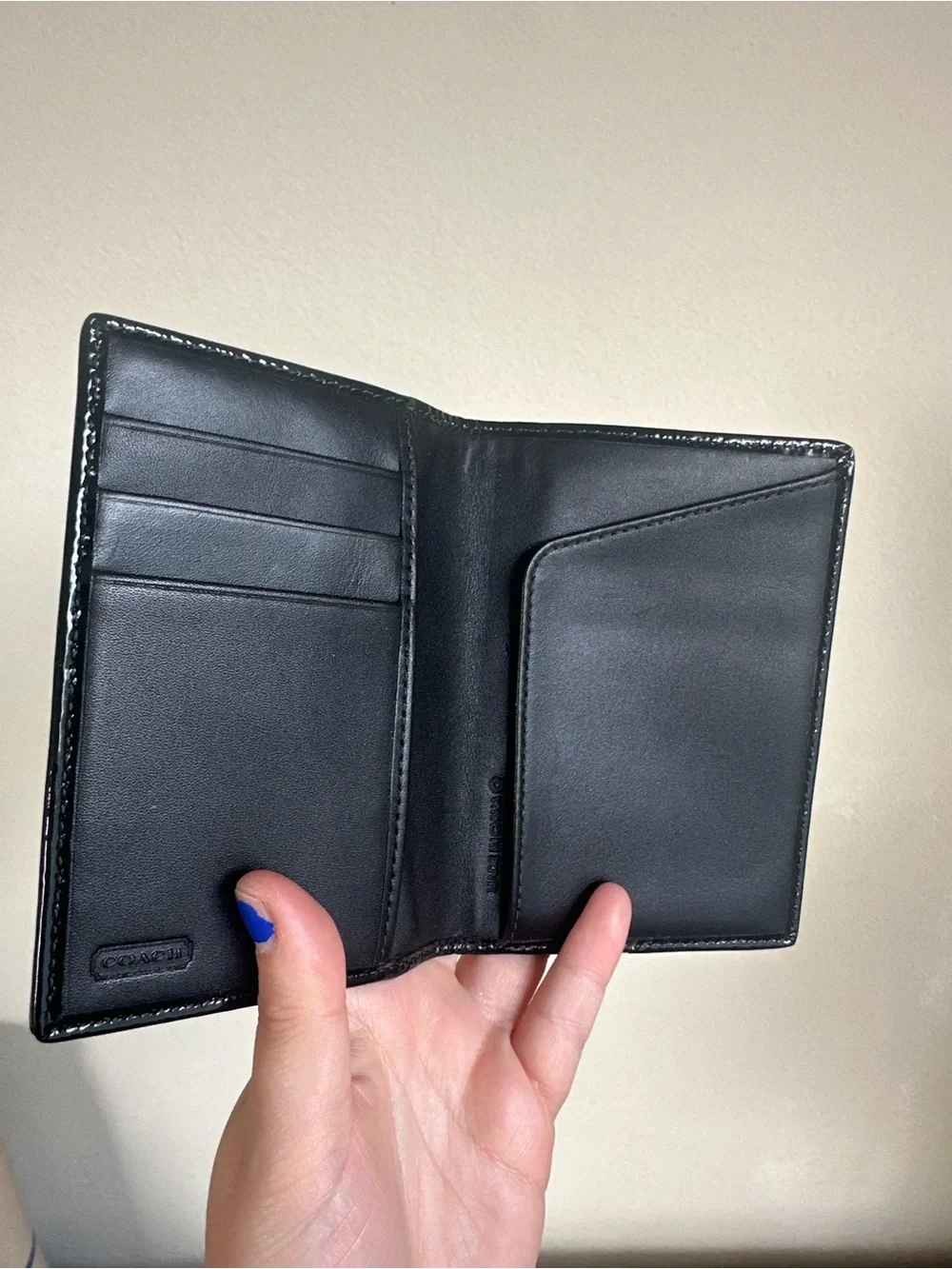 Coach Signature Print Passport Travel Document Card Holder Wallet